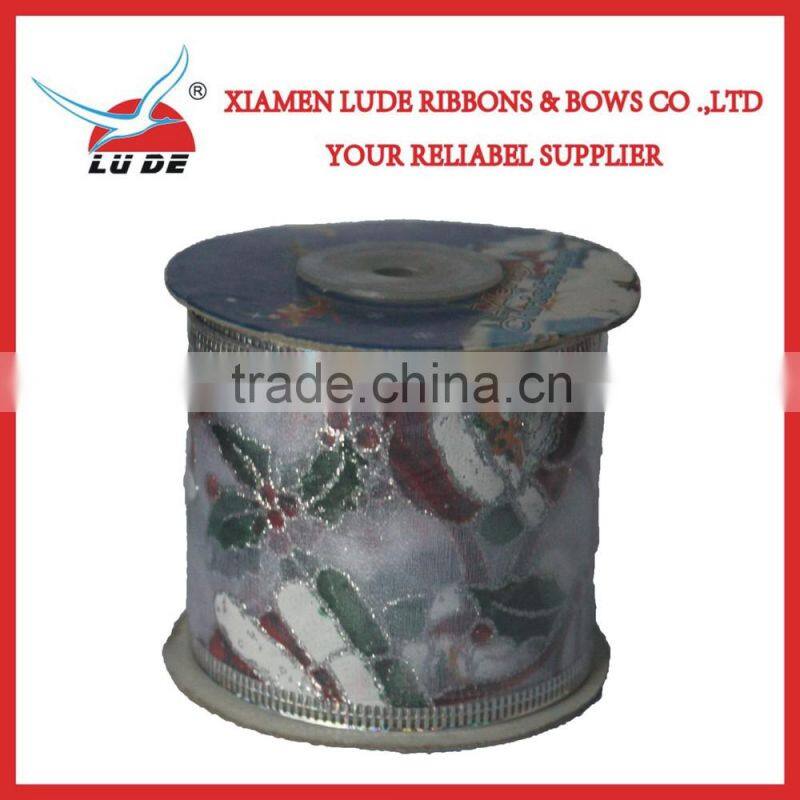 hot sale gold wired edge decorative Christmas ribbon