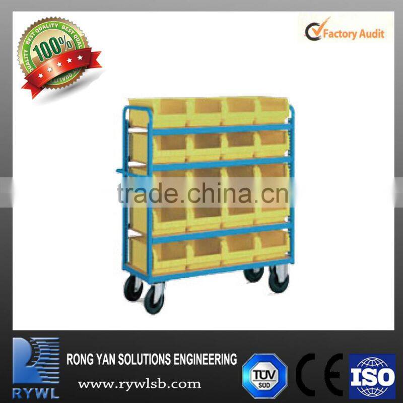 China factory iso certificate mobile rack,metal rack for plastic box, trolley for plastic container