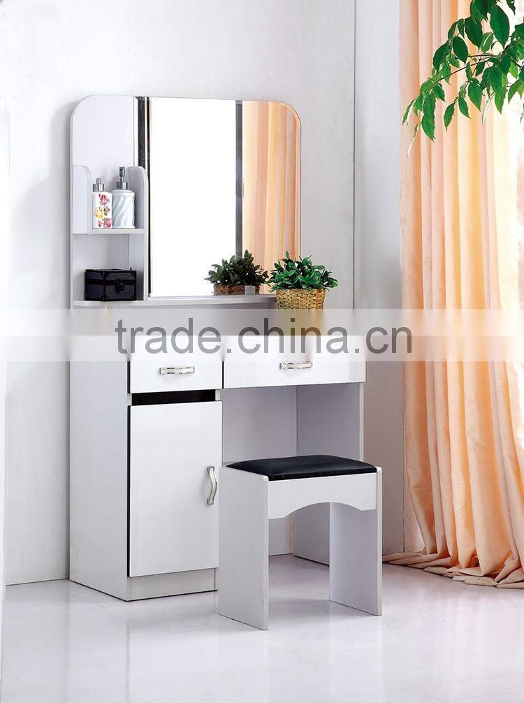 Simple wooden mirrored dressing table/dresser with drawers and stool for bedroom furniture
