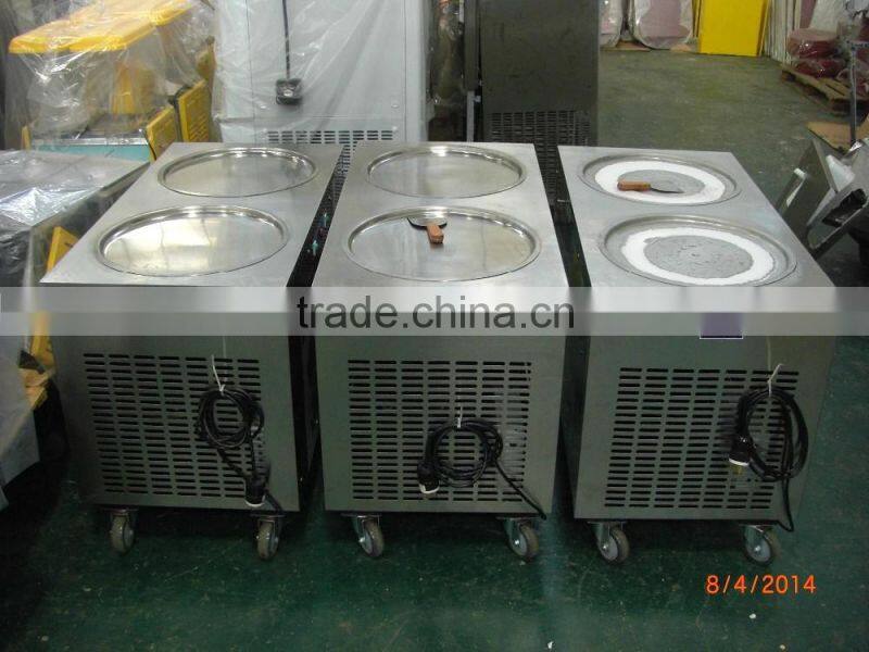 Yogurt /Soft ice cream machine /Double flat round pans fry roll ice cream machine