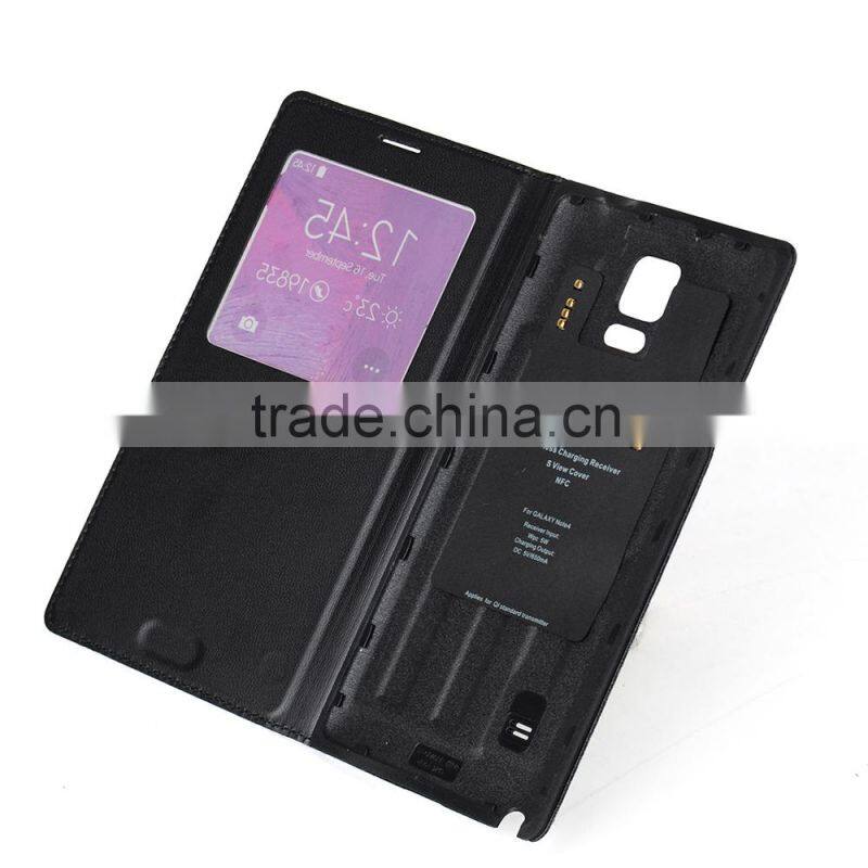 For Samsung NOTE 4 Qi wireless charger receiver case flip leather cover,Qi wireless charger receiver case for Samsung Note4