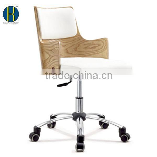 2015 Promotional White PU Leather Plywood Dining Chair with Casters