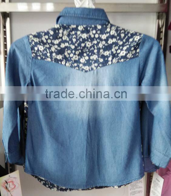 2015 fashion 100%cotton high quality ptined denim girl shirt