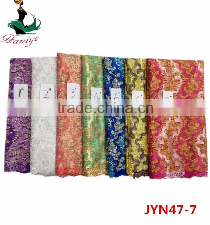 JYN47 african tulle lace fabric with stones for lady