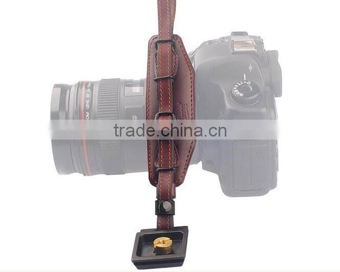 Factory supply LYNCA cowhide leather camera wrist strap with quick-release plate