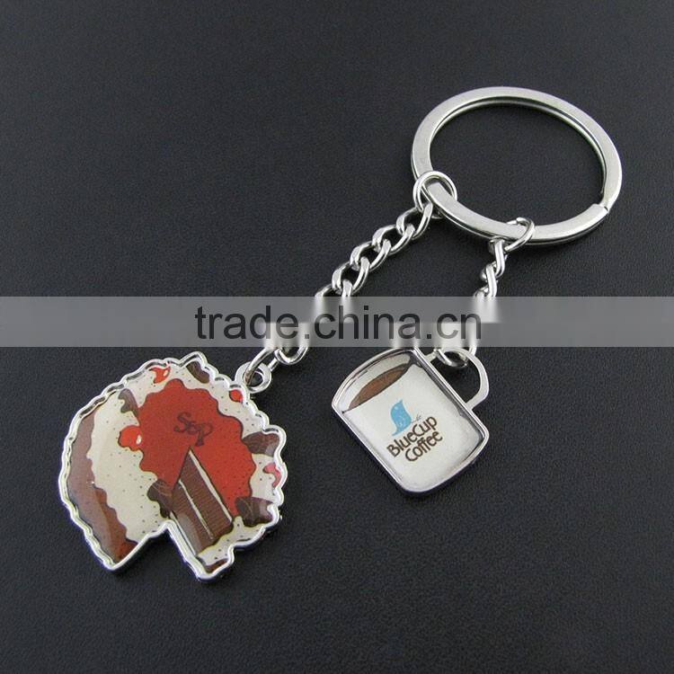 custom cute design food shaped keyrings metal cup cake shape keychain