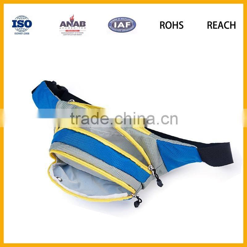 Latest Design Cheap Blue Nylon Multilayer Sports Waist Bag for Men and Women