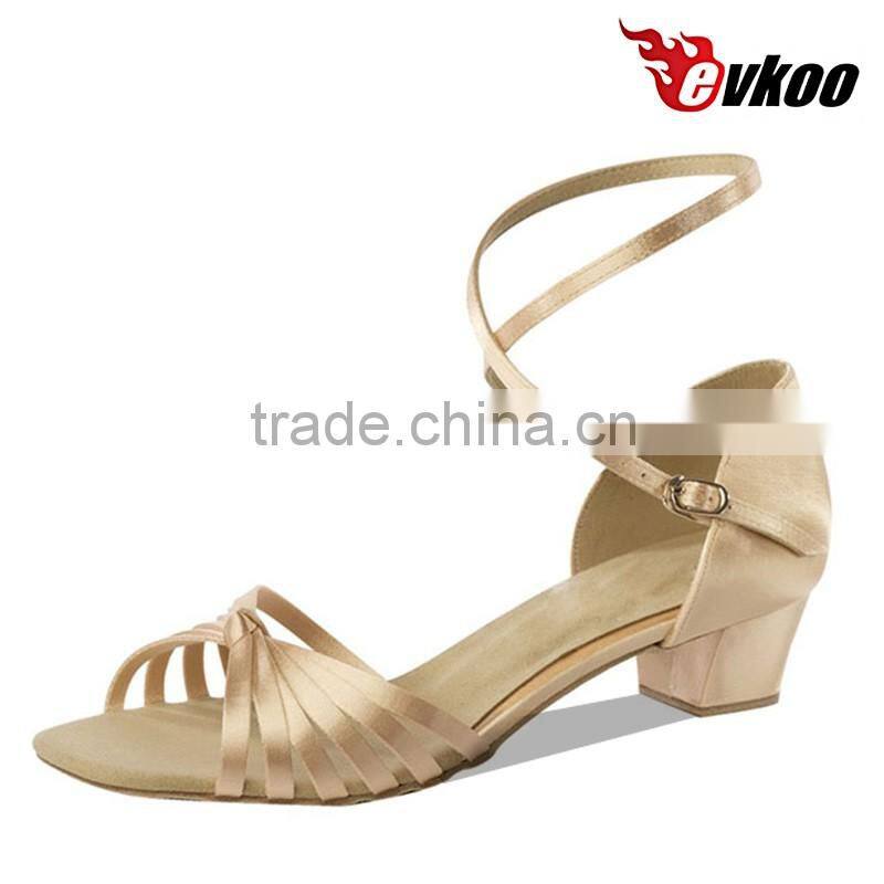 Factory cheap Latin dance shoes for girls satin long strap 3cm low heel children soft dance shoes