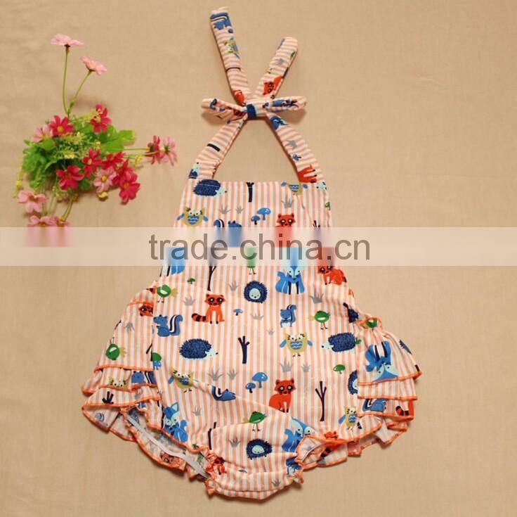 2016 Wholesale Baby Toddler Clothes cotton Bubble Romper Summer Sunsuit Ruffled Print Flowers Romper Ruffle Romper Newborn Baby
