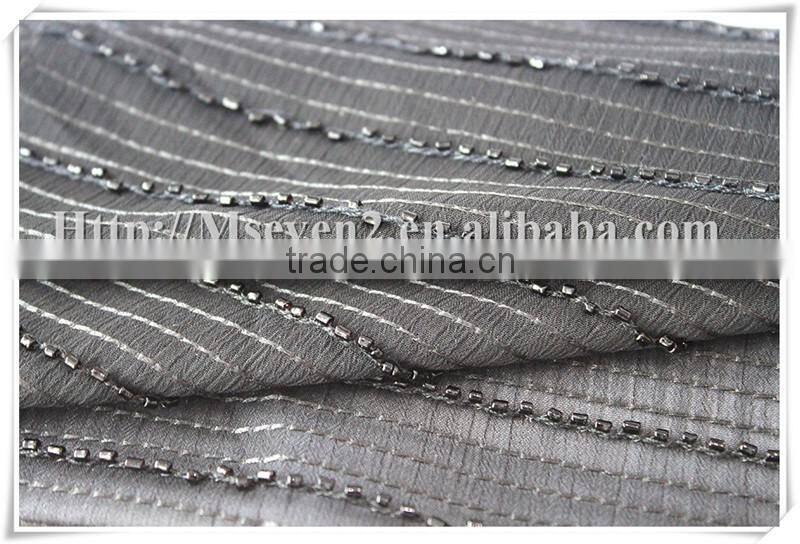 Newest useful elegant chiffon beaded voile fabric with Goldline for dress