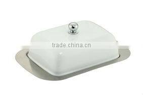 Retangular stainless steel butter dish with lid