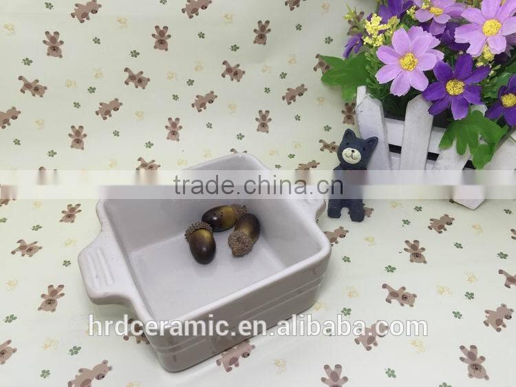 wholesale stocked ceramic square bakeware stoneware plate with two handle