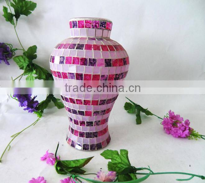 Wedding Celebration Teal Funky Mosaic Tall Murano Hand Made Mouth Blown Glass Vase