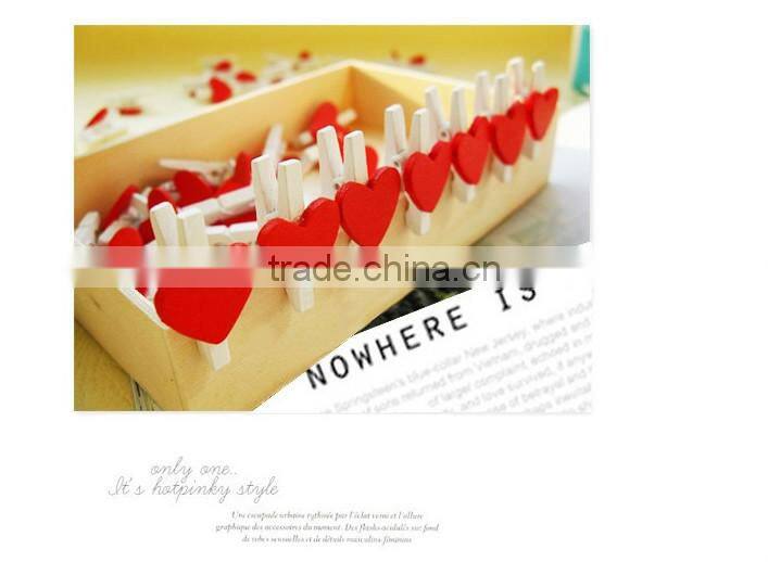 wooden red heart photo meno clip for home decor