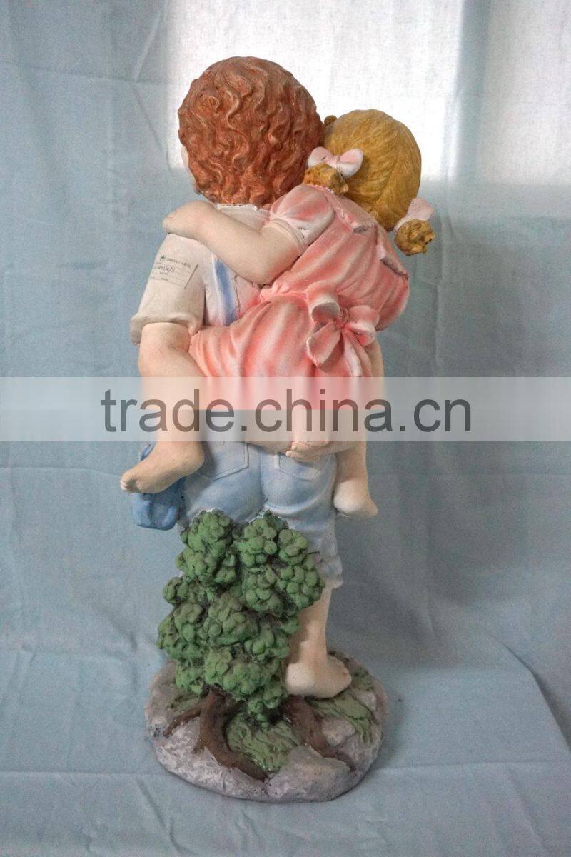 Garden decor reading boy and girl fiberglass statue