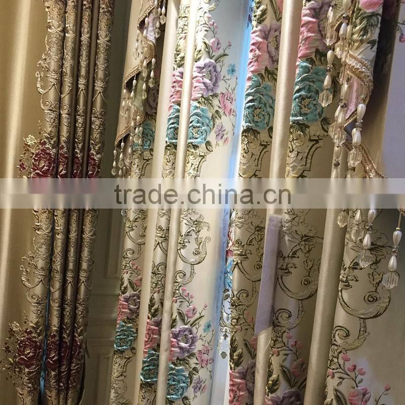 M-865 Luxury European style living room bedroom beige curtains shade American luxury jacquard curtains