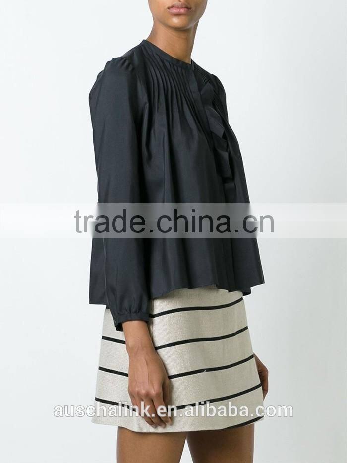 hot sale nice design women executive pleated silk shirts 2016
