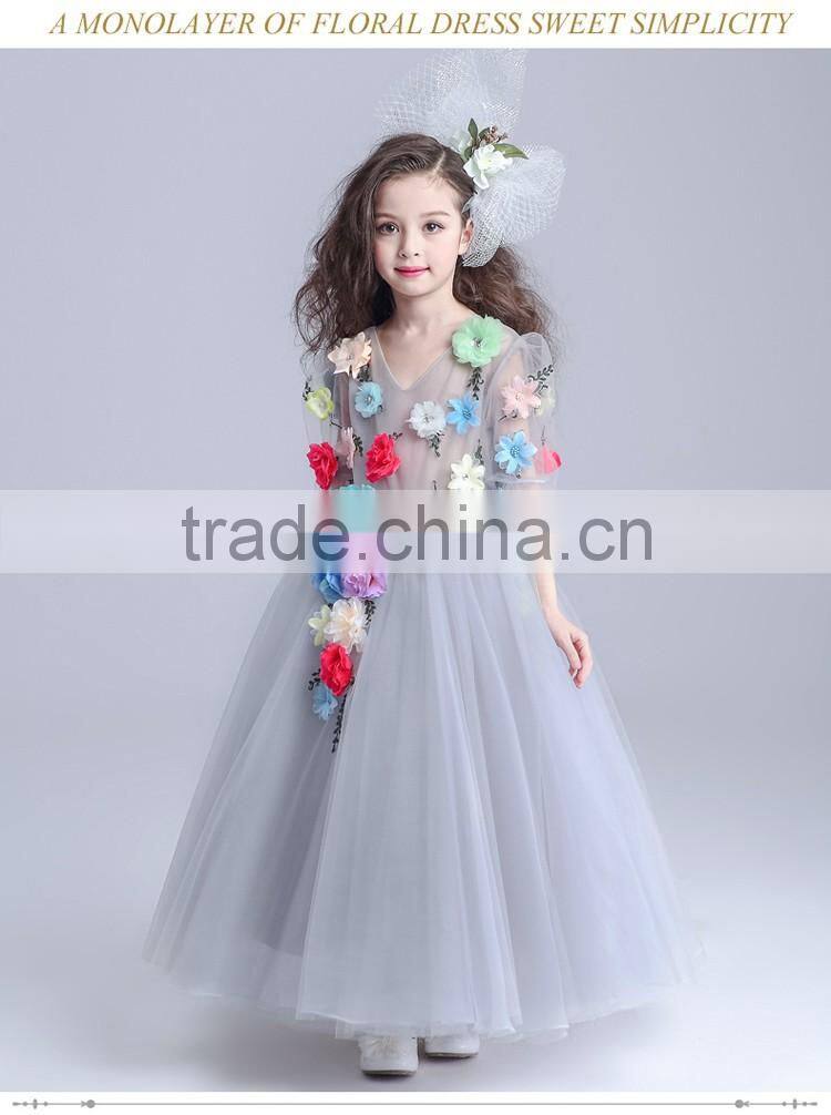 2017 fancy sheer embroidery gauze short sleeve long frocks cotton lining dress