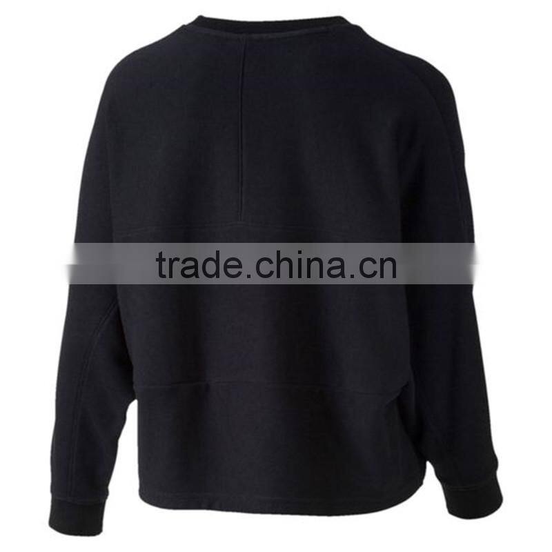 Women custom black fleece bat wing crew neck hooded sweatshirt