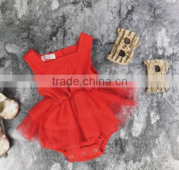 Solid Red Muslin Bodysuit Baby Girl Rompers Tutu Skirt Bulk Sale Baby Jumpsuit Design Pictures