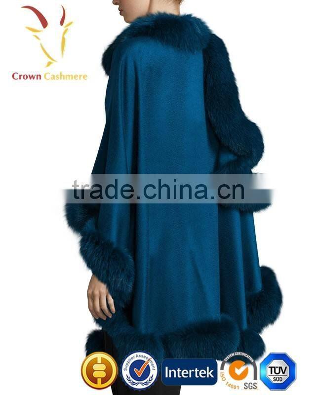 Ladies New Style Winter Wholesale Cashmere Poncho With Rabbit Fur Poncho