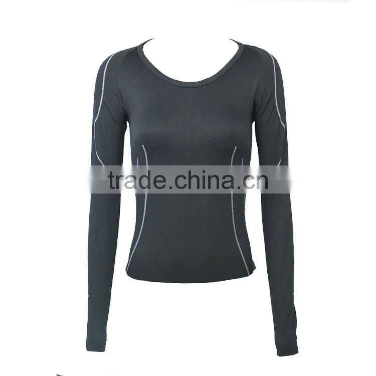OEM Custom Ladies Sports Elastic Long Sleeve T Shirt 2016