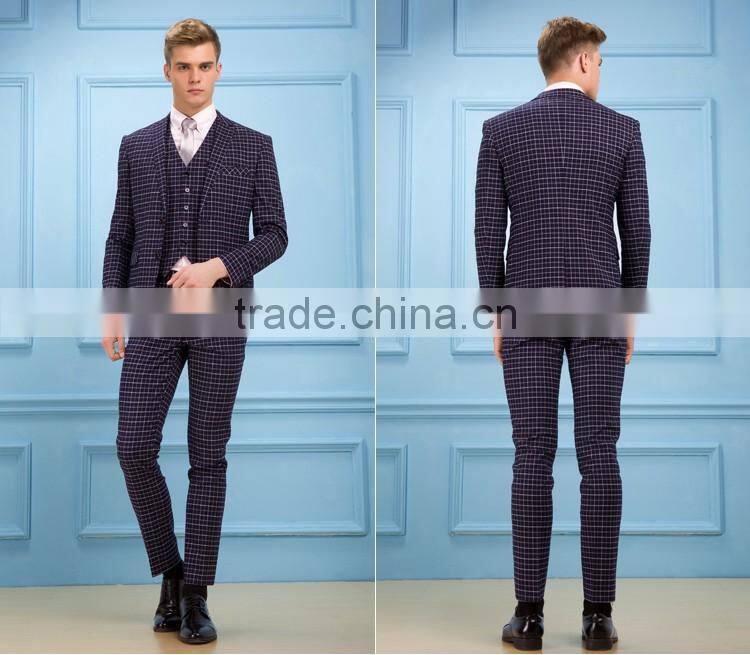 Daynoliao slim fit 3 pieces trendy woolen business suits plaid male suit for men