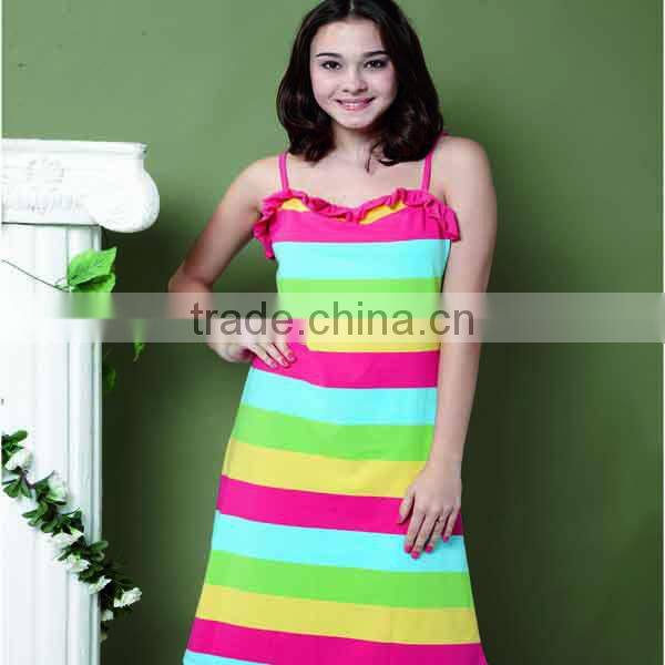 Fashion summer design sleepwear for lady yarn dyed striped pajama dress
