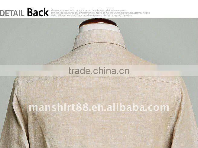 mens linen slim fit beige long sleeve dress shirt