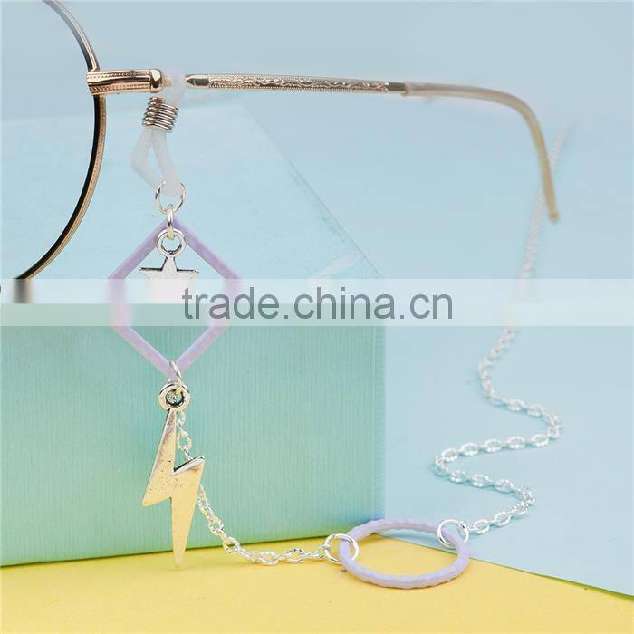 Eyeglasses Chain Holder Antique Silver Purple Round Lightning