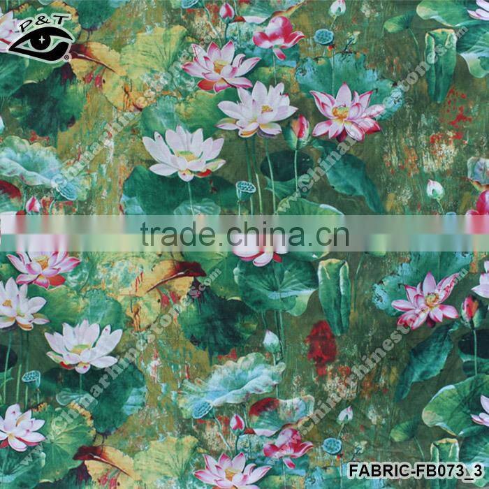 Chinese Style Fabric Lotus Printed Cotton Linen Fabric Fo Cloth Househoud