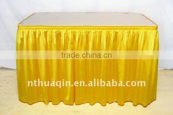 100% polyester table skirts with iron hanger for banquet wedding table skirting table linen and polyester table skirting cover