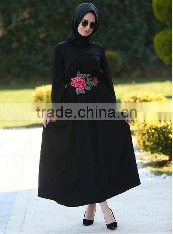 polyester rose waist muslim dress/dql Arabian islamic polyester breathable abaya kaftan dresses/loose fit middle east clothing