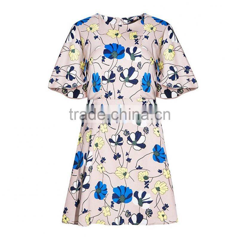 Short sleeve floral printed A-line dresses for womens plus size fit and flare cloak dress womens summer going out dresses femme