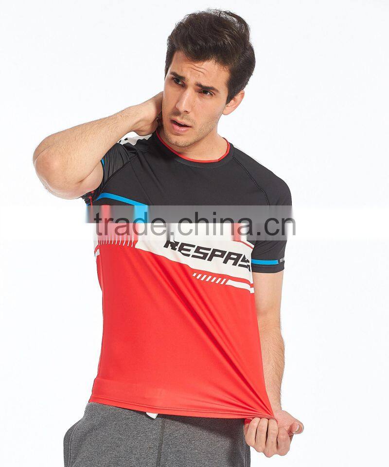 BSCI Men's UPF Sublimation Printing t shirt cooler fabric 88% Polyester 12% Spandex Wholesale t shirts