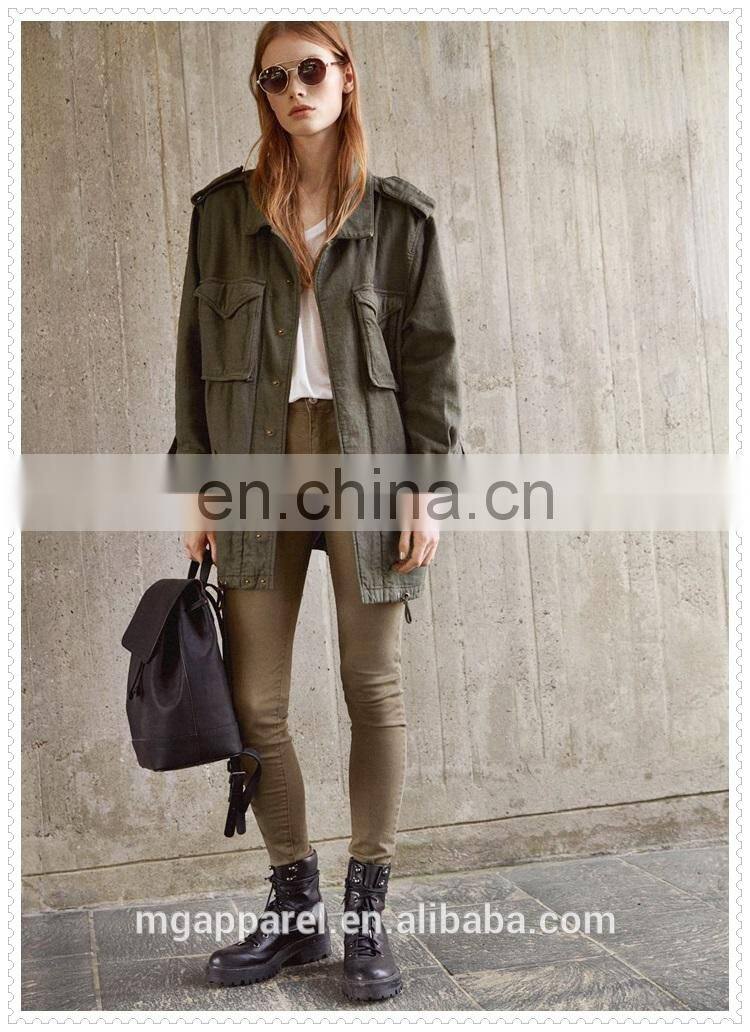 new style high quality long sleeve womens military jacket wholesale