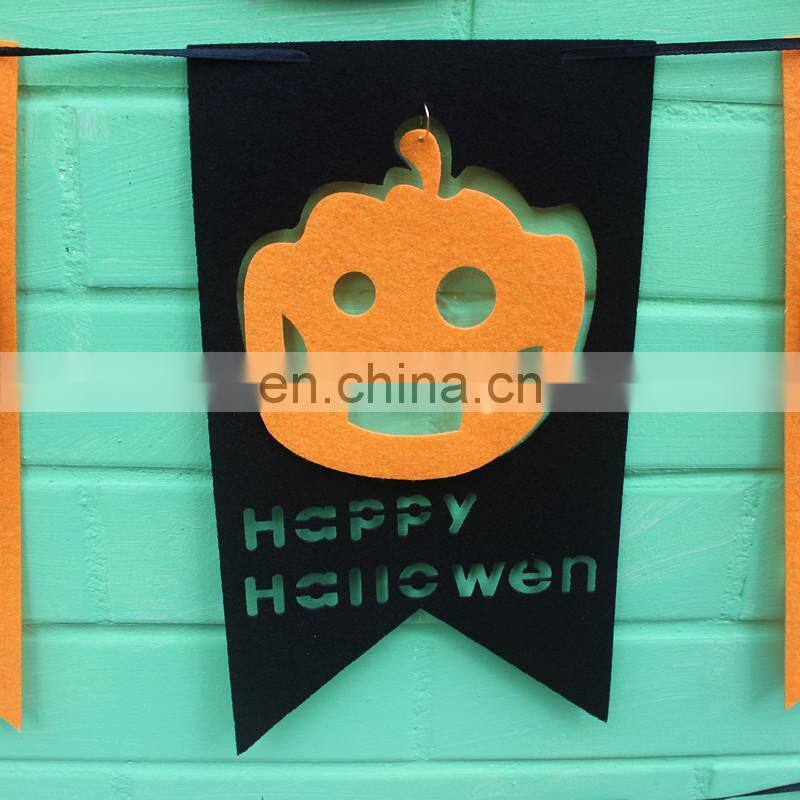 Wholesale promotion Halloween hanging decorations banners funny cheap letter pumpkin felt pennant string flags MFJ-0031