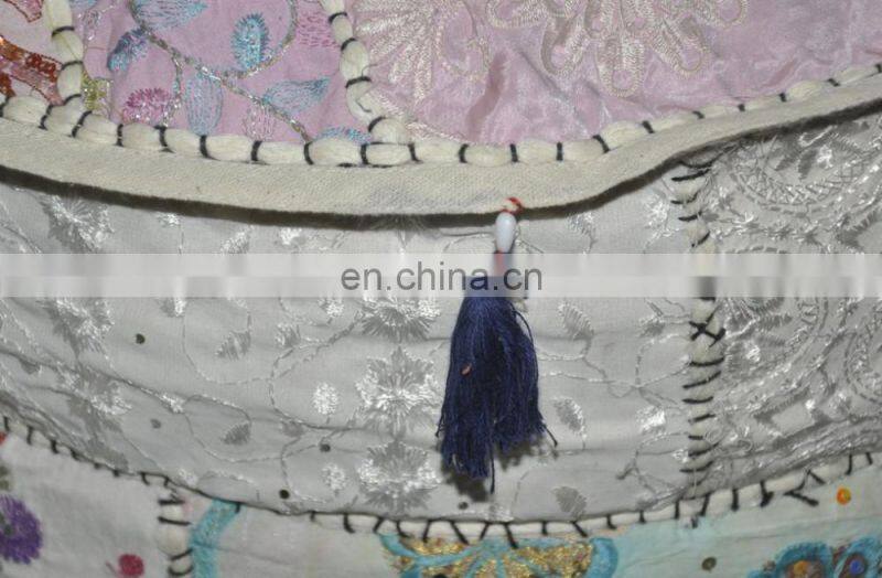 Patchwork Pouf Stool Vintage Embellished With Patchwork Living Room Ottoman Cover