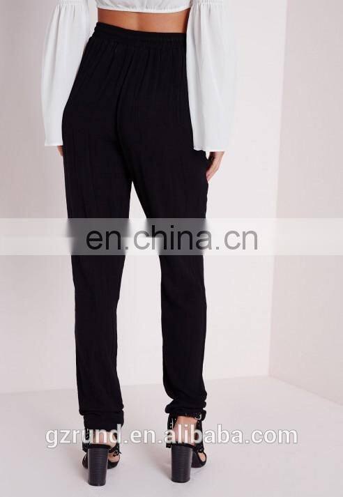 Hottest Ladies Casual Trouser Design Muslin Tapered Trousers Black