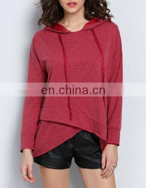 Autumn Fashion Women Irregular Hem Hoody Sweater Leisure Slim Hooded Sweatshirt
