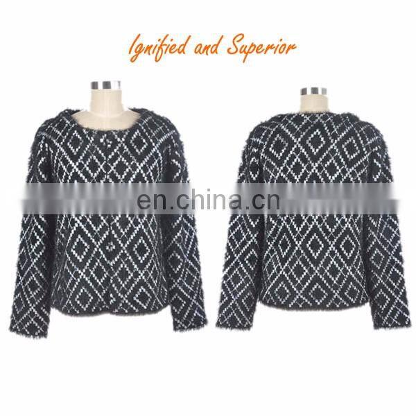 Open-front Custom Women Cardigan Black Plaid Long Sleeve V-neck Sweater