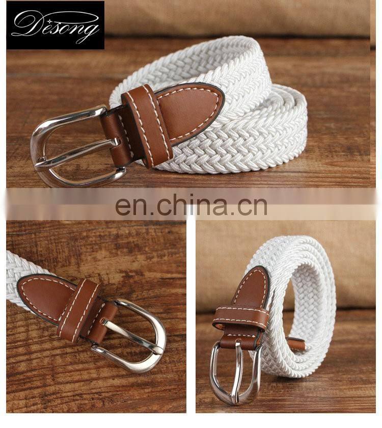 Hot sale fashion brown promotion overalls weave stretch belt with pin buckle