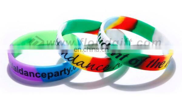 Promo color mixture silicon wristband /camouflage rubber bracelet / segment printing wristband