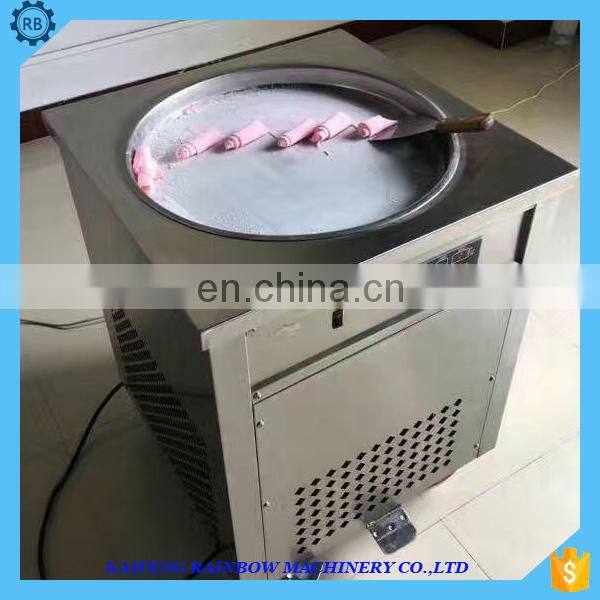 Manual Single Frying roll ice cream machine with2/4/6/8 fruit containers/industrial flat pan fried yogurt