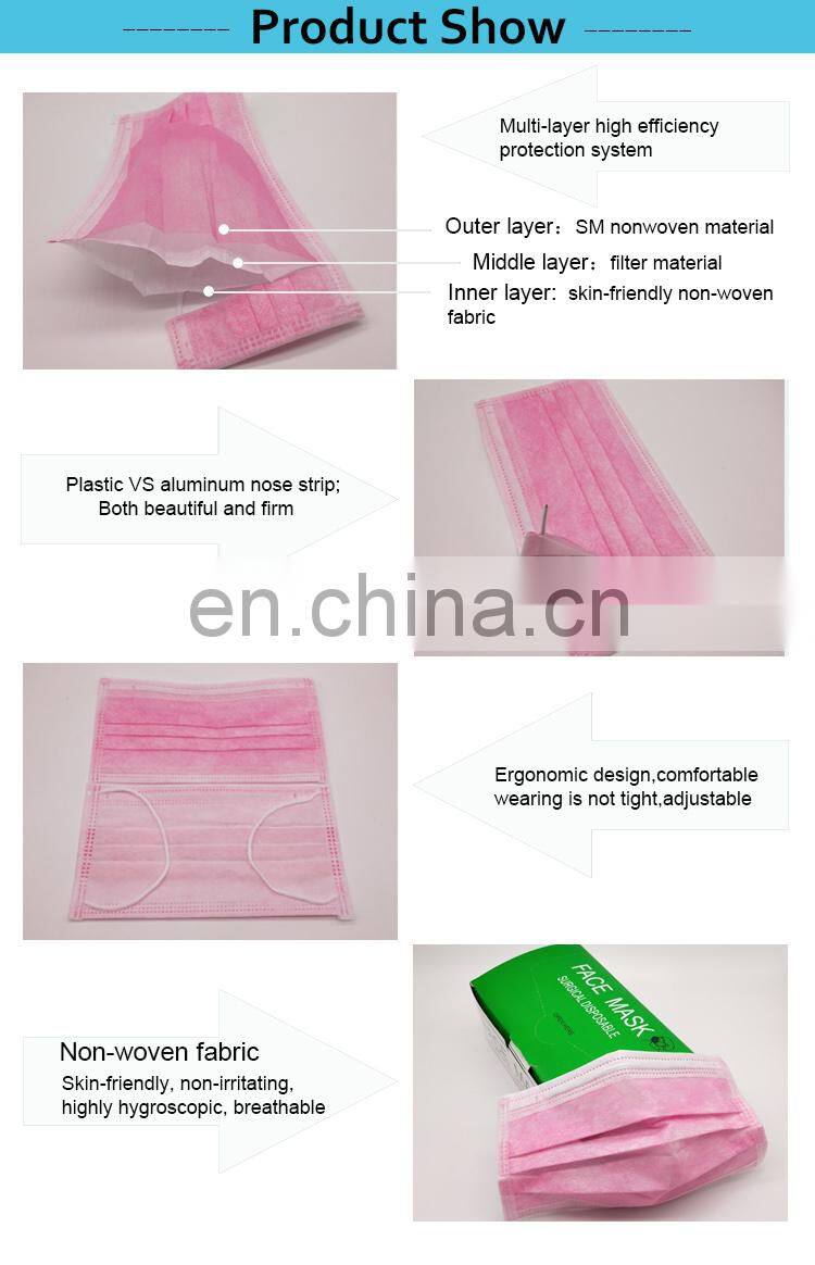 Disposable Adult Printed Pink 3 ply Face Mask Cotton