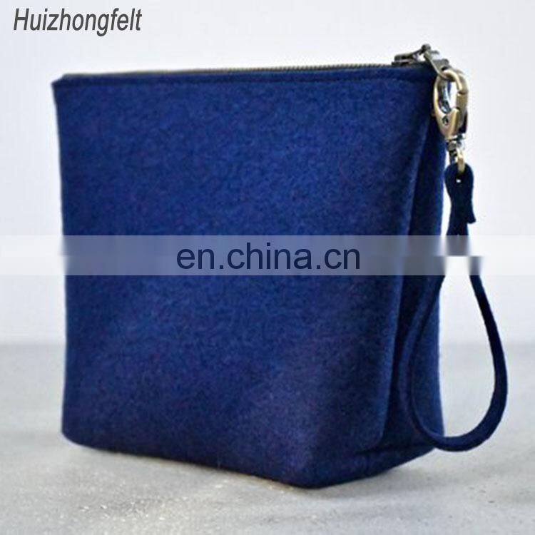 Felt Makeup Bag Zipper Pouch Blue Cosmetics Bag Christmas Gift for Mom