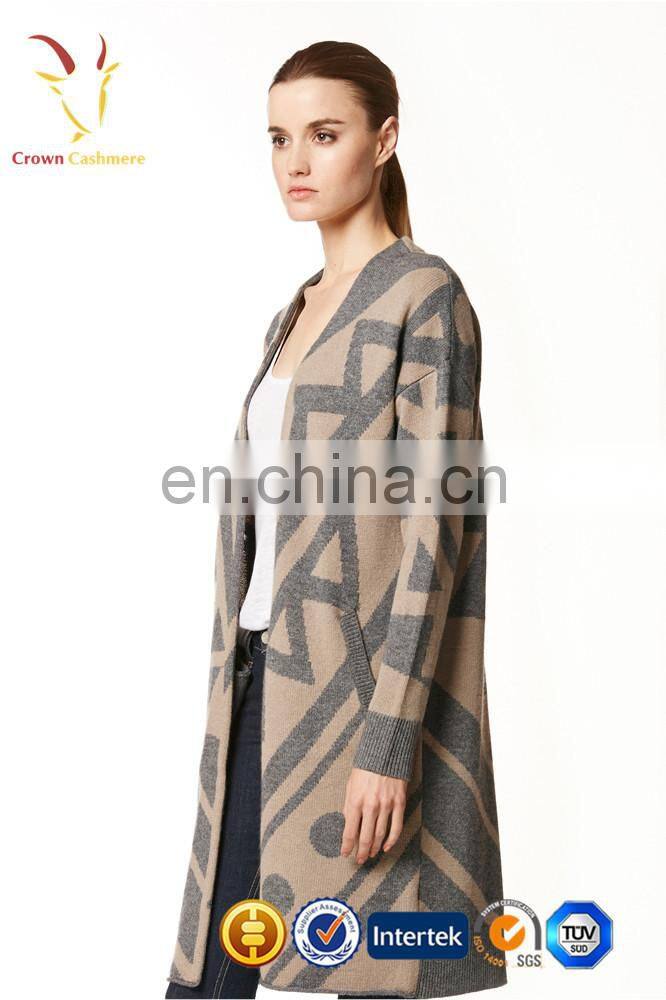 Spring Autumn V Neck Buttons Cashmere Women Knit Long Cardigan Sweaters Coat