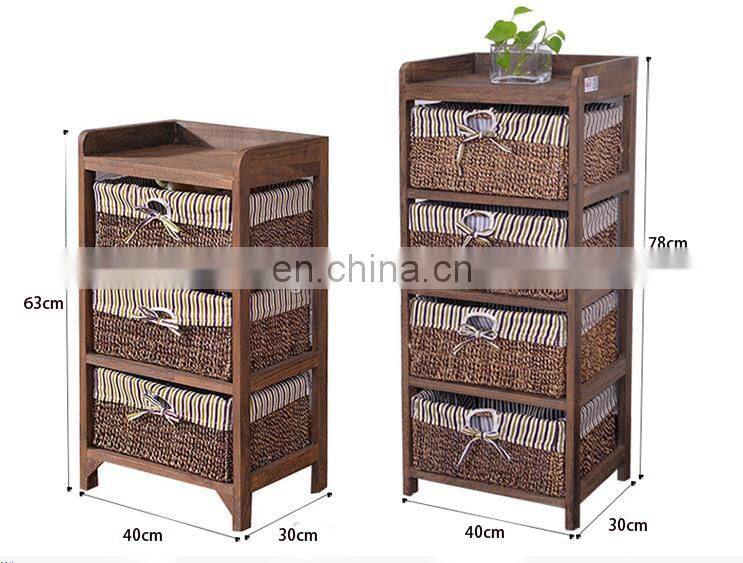 living room furniture set wooden corner cabinet with wickerwork basket
