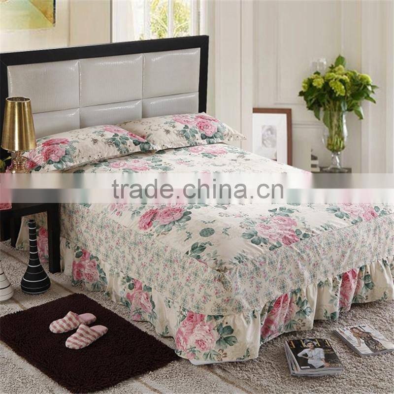 Fashion design wholesale korean style decoration cotton bedspread set cheap queen bedskirt