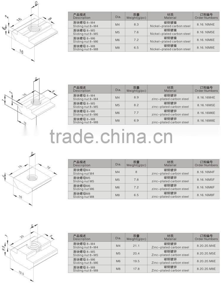 T Sliding Nut M4 for 3030 Series 8 Slot Aluminium Profile systerm